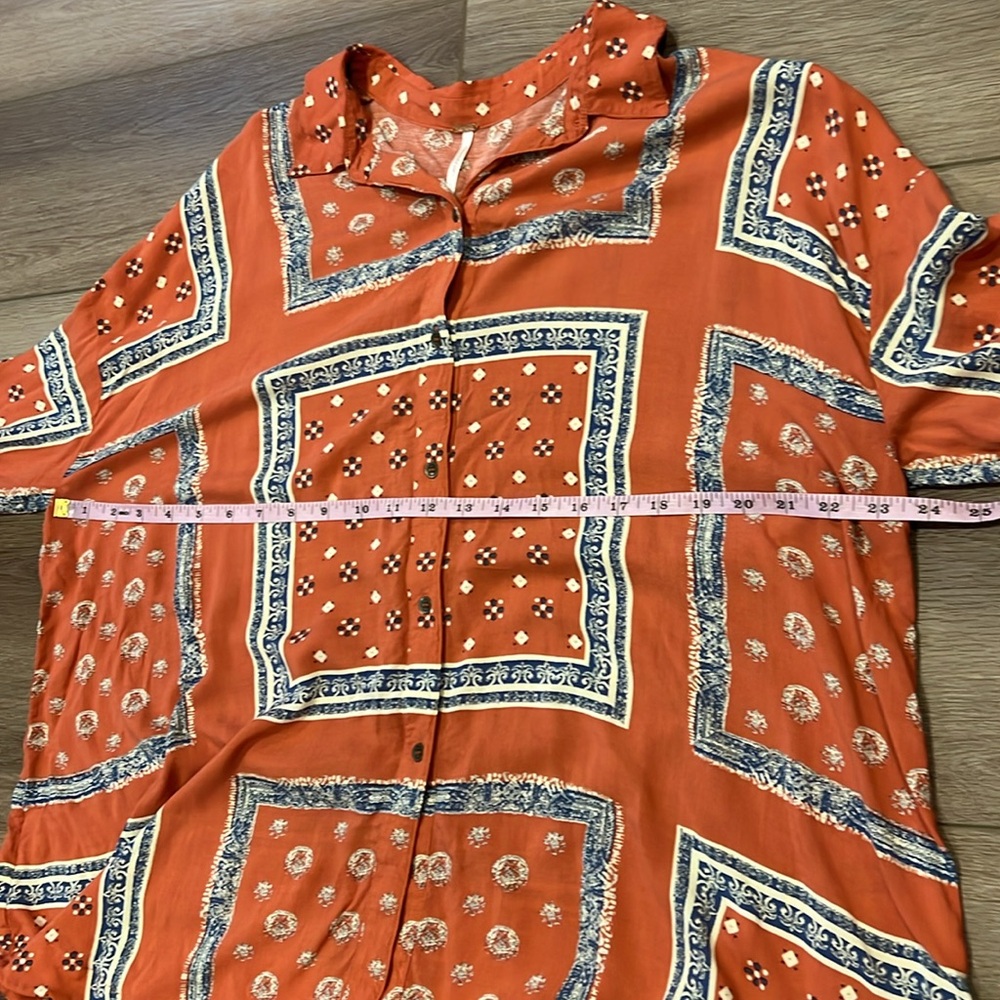 Free People Little Secrets Voile Bandana Print Shirt in APRICOT Oversized M - Picture 7 of 10